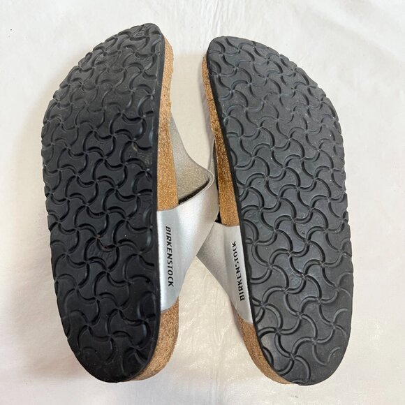 Birkenstock Gizeh sandals Silver birko flor EU 40 US womens 9 9.5 faux leather - Picture 8 of 13